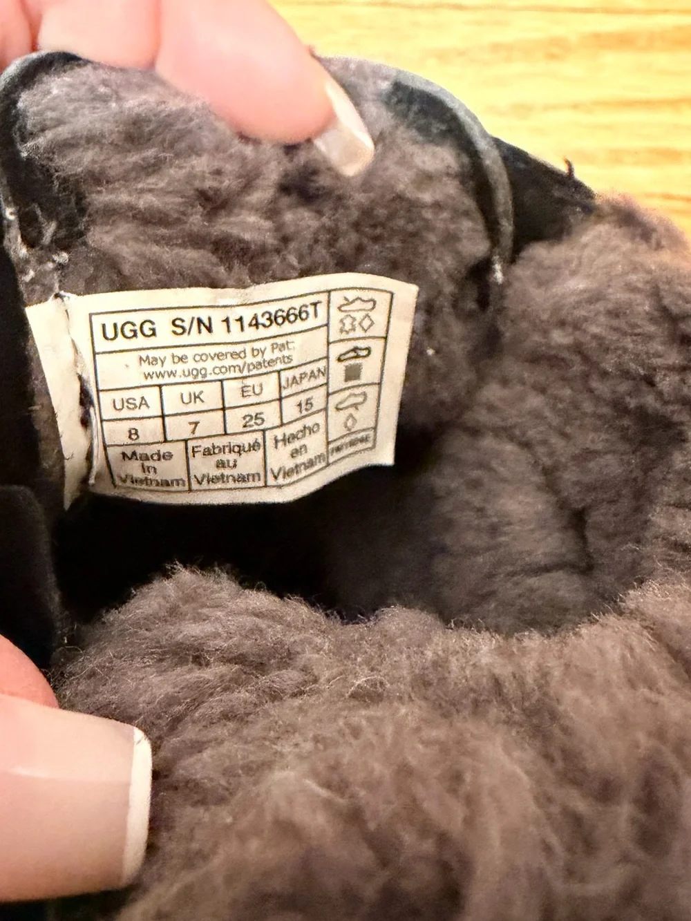 UGG Black Boots with Gray Shearling and Red Laces